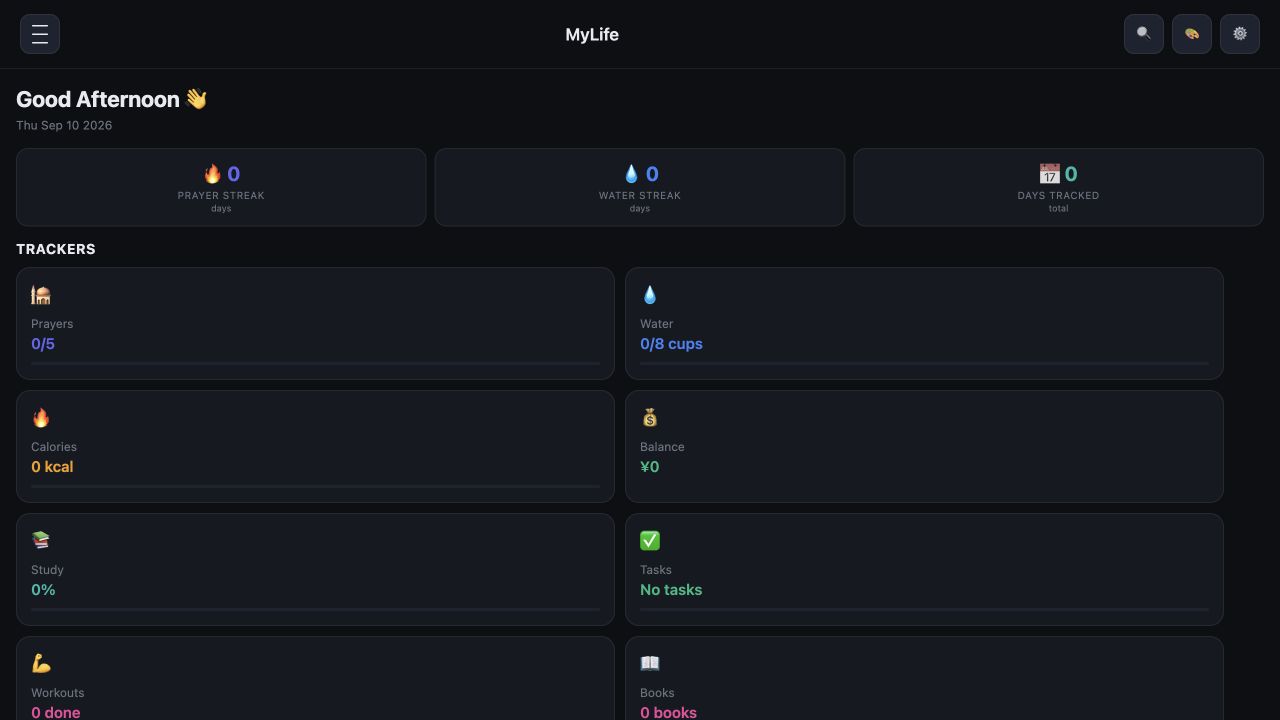 The real Mylife local-first dashboard