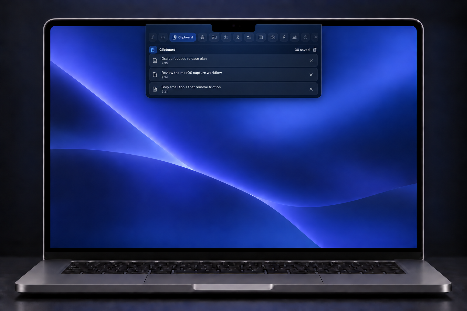 SuperNotch Clipboard history with privacy-safe sample text